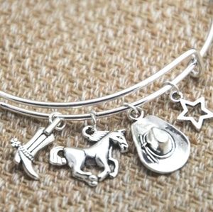 Cowgirl Country Girl Horse Barn Life Charm Bangle